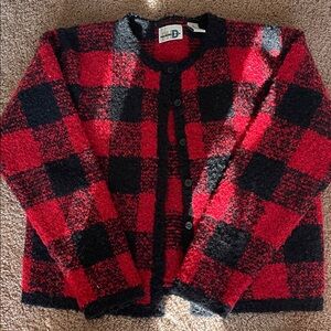 Vintage Red and Black Plaid Cardigan